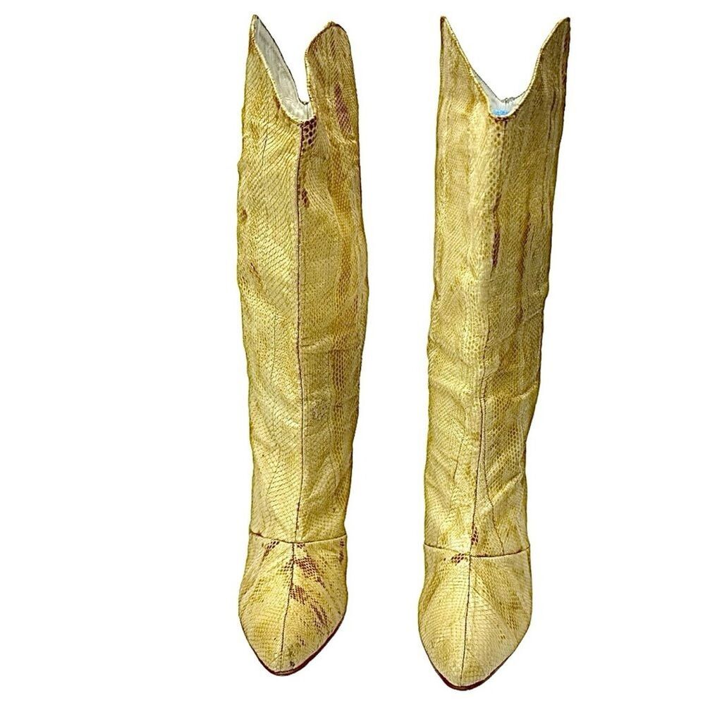 Wild Pair Women’s Beige Snakeskin Leather Mid-Calf Boots Size 7B Cone Heel - Picture 10 of 10